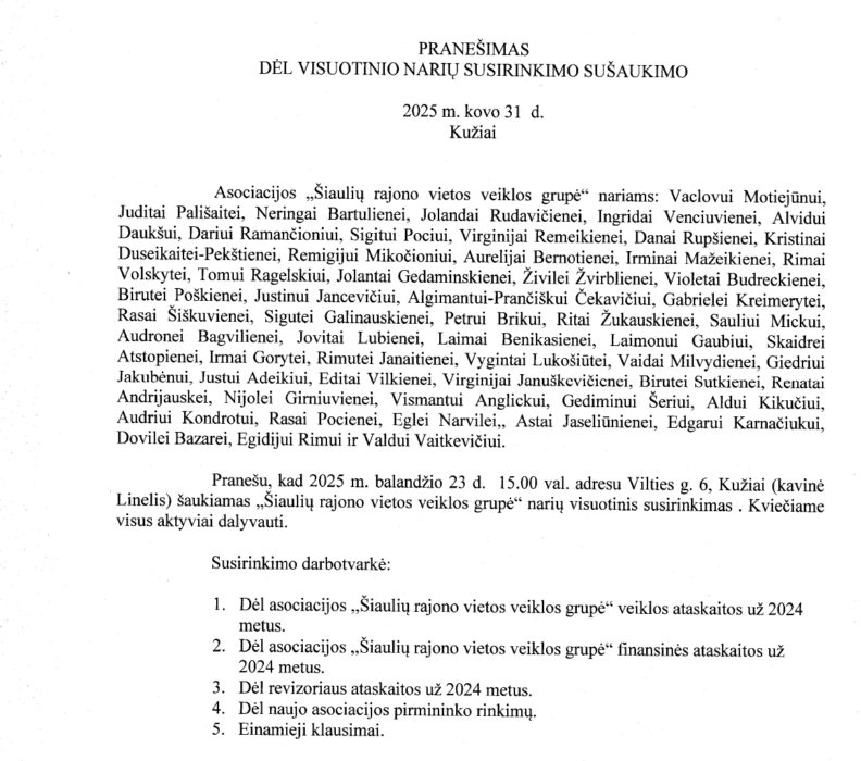 Kviečiame į visuotinį asociacijos narių susirinkimą